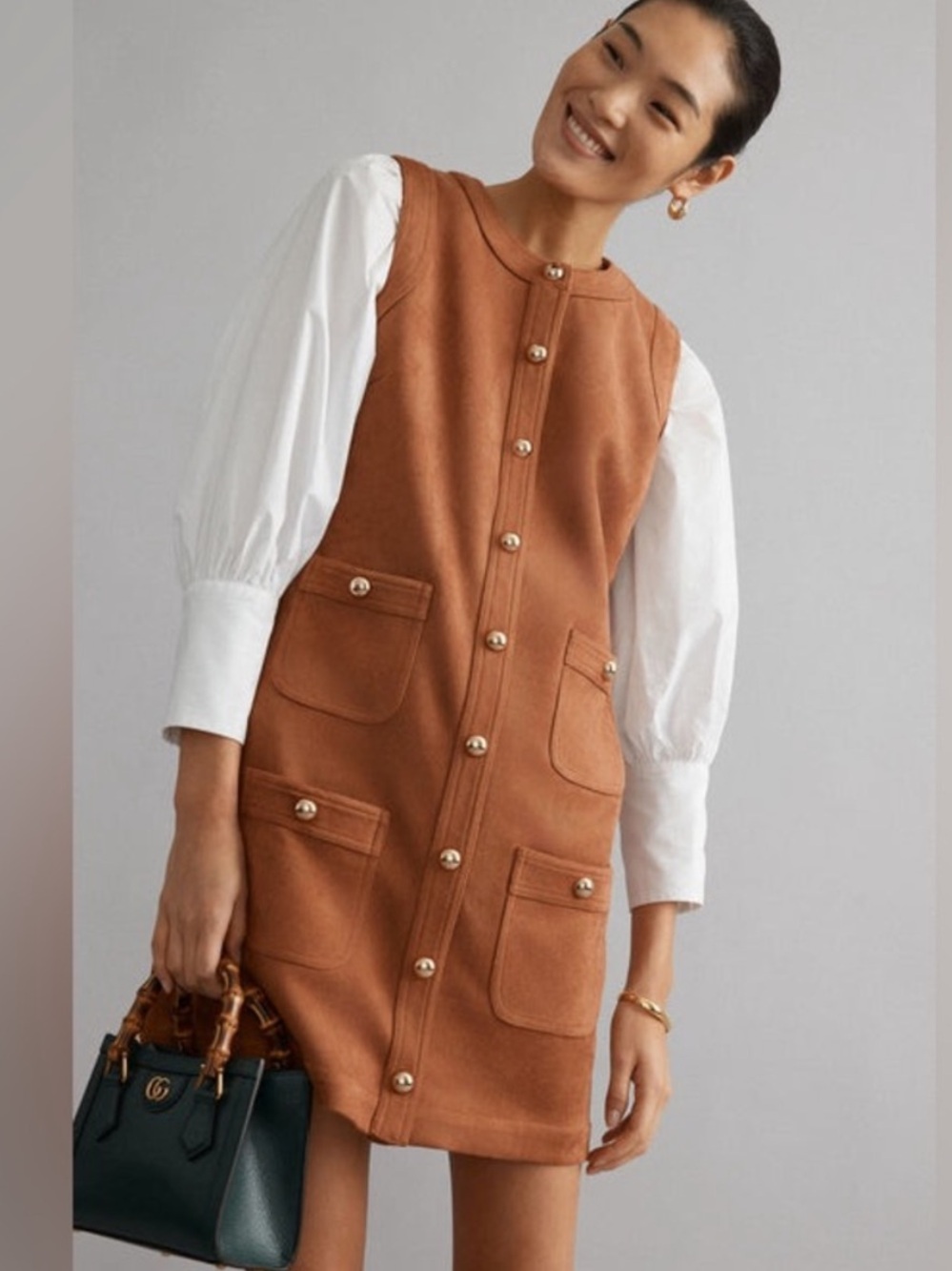 tuckernuck Medium NEW ollie dress suede cognac camel office career boxy fall